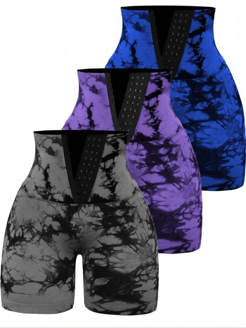 Tie-Dyed Wide-Waist Slim Fit Fitness Shorts